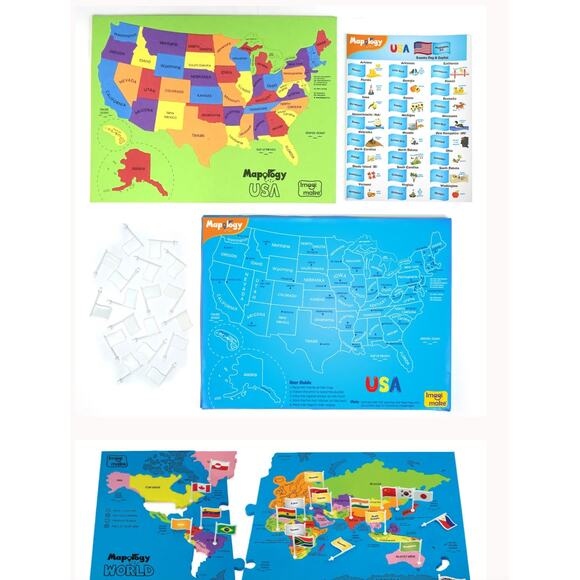 Imagimake Mapology World & USA Puzzle Set Flags Capitals Foam Frames Educational - Picture 13 of 13